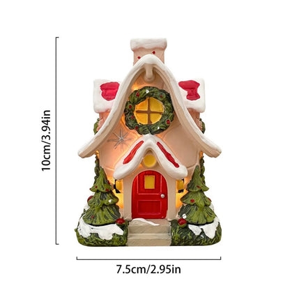 Log Cabin Christmas Decorations Luminous Resin Snow House Table Top Desktop Home Decorations New Year Gifts Party Supplies