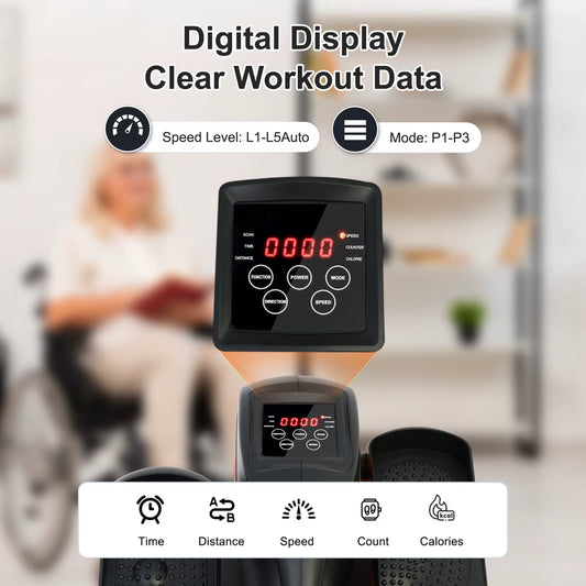 Under Desk Elliptical Pedal Trainer Exerciser Seated Elliptical Machines Bike Mini Adjustable Speeds Remote Portable for Home