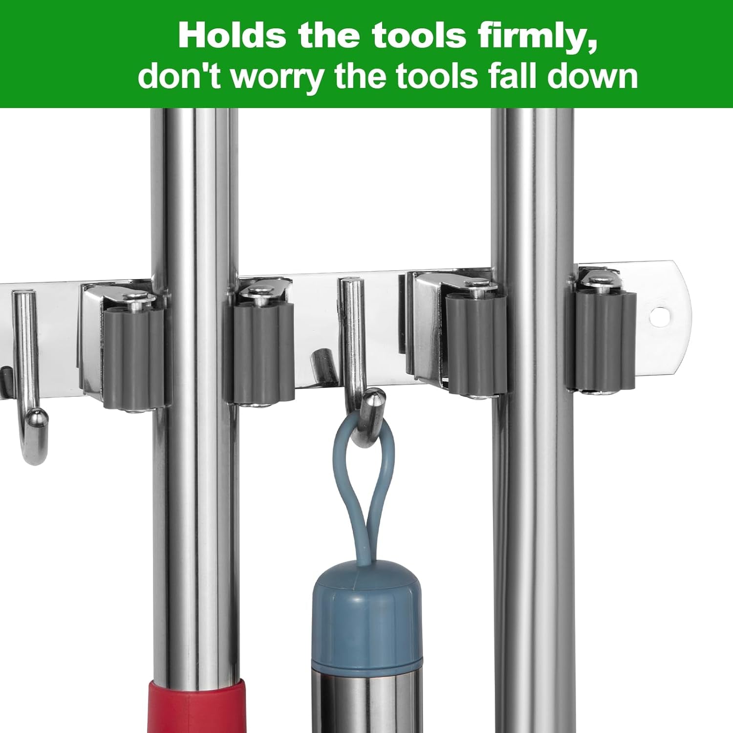 Voze 5 Racks and 4 Hooks Mop and Broom Holder Wall Mount