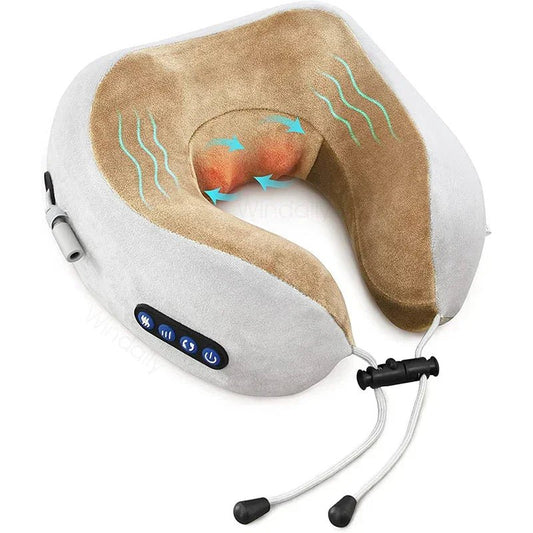 SP!NECK ergonomic neck massage pillow with control buttons, soft fabric, and heat therapy