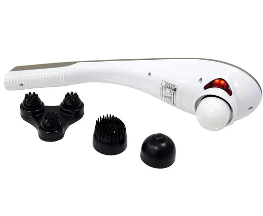 SP!NECK handheld electric massager with ergonomic handle and four interchangeable massage heads
