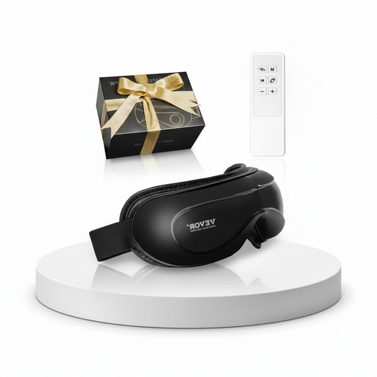 Black eye massager with remote and gift box, ergonomic wellness home massage tool